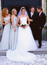 bridal party in front of church