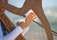 harpist at outdoor wedding ceremony