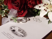 wedding invitation, roses and wedding rings